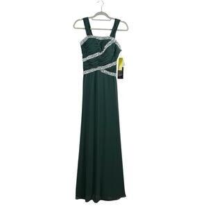 NWT Prom Formal Nox Anabel Green Sequin Rouched Maxi Dress Gown Juniors XS HOCO